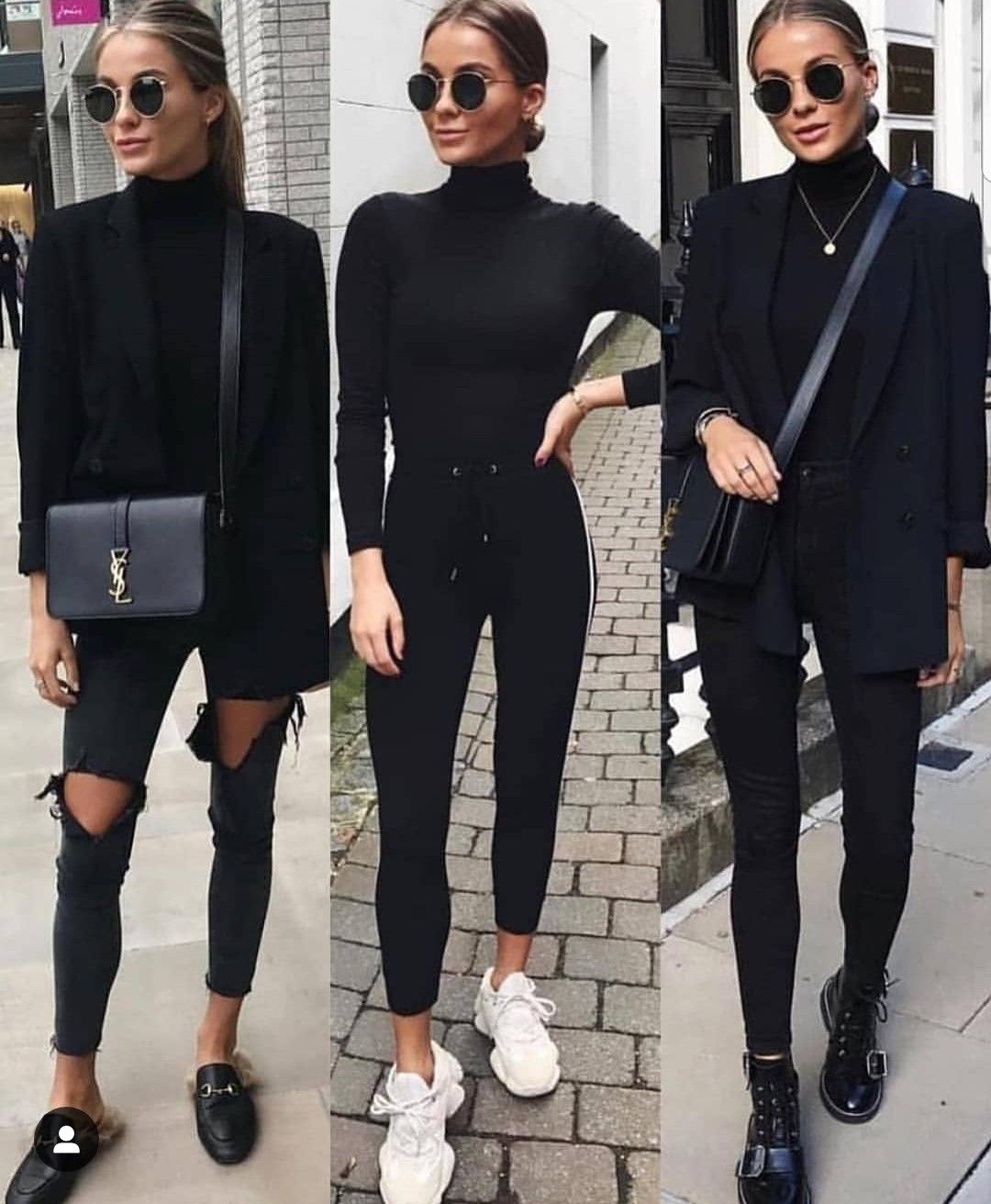 tenue avec col roulé noir femme