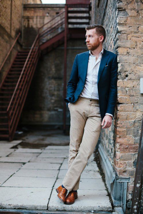 blue blazer beige pants