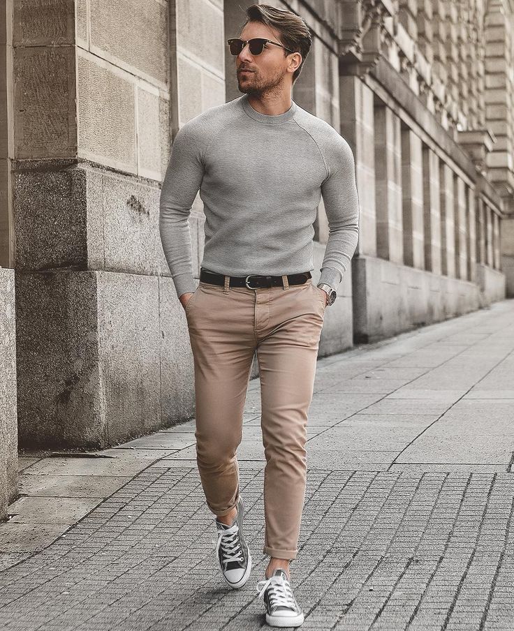 gray chino pants outfit