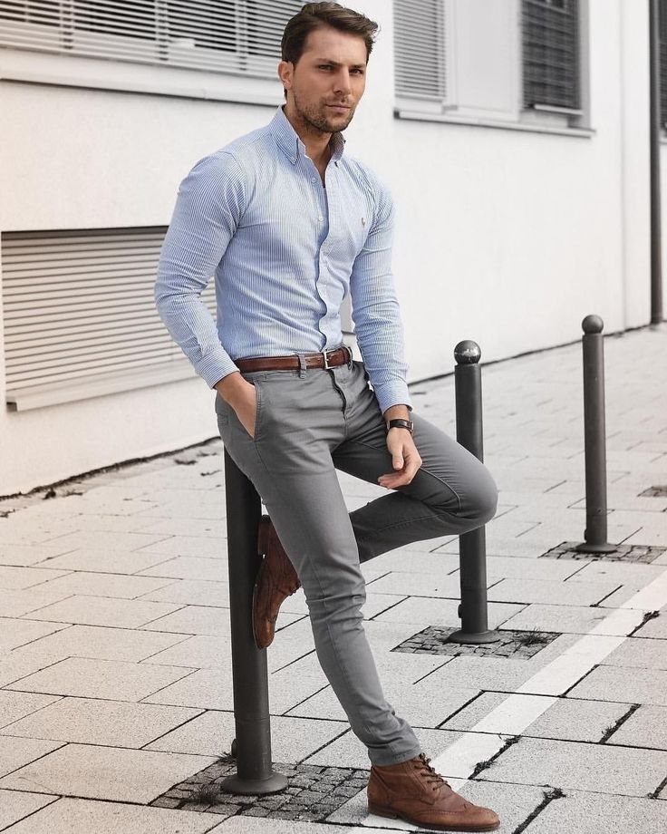 gray chino pants outfit