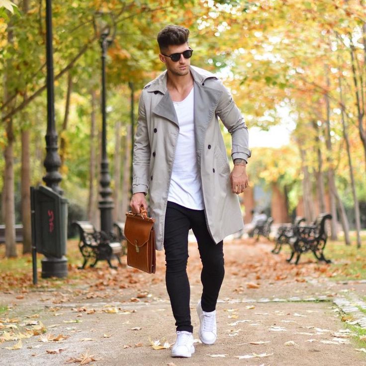 beige trench coat men's outfit
