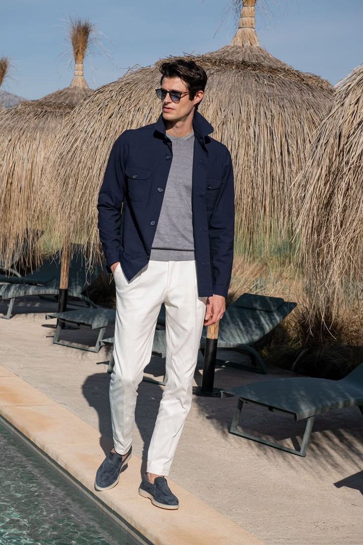 Blue Safari Jacket in seersucker – Made in Italy - XL / 52 (IT-EU