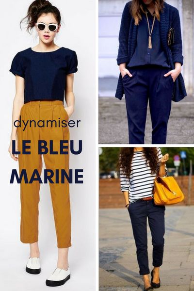 que porter avec un pantalon bleu marine femme