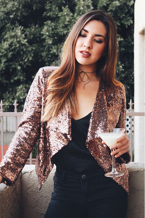 Waterfall Sequins Sharp Hem Blazer